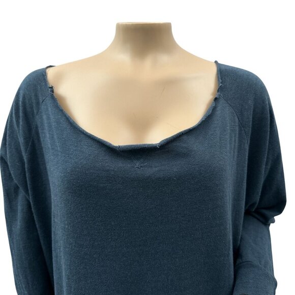 Nation Ltd Distressed Scoop Neck Long Sleeve Loose Fit Sweater Top Blue Women‎ M - Picture 10 of 10